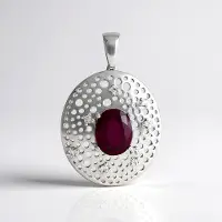 Cavill - Zilveren Hanger met Madagaskar Robijn 3,375ct - 925 Sterling Zilver Gerhodineerd - Ovaal Robijn & Zirkonia Luxe Sieraad voor Dames