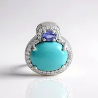 Cavill - Zilveren Hanger met 2,546 ct Campitos Turkoois Ovaal Cabochon en 0,174 ct Ovale Tanzaniet - 925 Sterling Zilver Pavé Zirkonia Sieraad