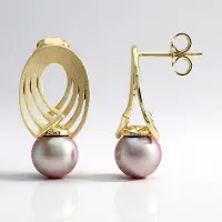 Cavill - Zilveren Oorstekers - 925 Sterling Zilver Verguld - Paarse Ming Parel 8 mm - Moderne Design Oorbellen Dames