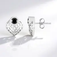 Cavill - Zilveren Oorbellen 925 Sterling Zilver - 0,54 ct Zwarte Diamant Briljant - Gerhodineerd - Elegante Ronde Bezel Oorbellen