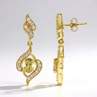 Cavill - Langwerpige Damesoorbellen 18K Goud Verguld - 925 Sterling Zilver - 1,21 ct Gele Beryl - 44 Zirkonia Pavé - Stijlvolle Lange Oorbellen 33 mm