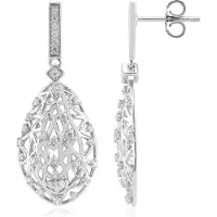 Cavill - Zilveren Oorbellen Middelgrote Druppel - 925 Sterling Zilver Geplatineerd - 68 Cambodjaanse Zirkonia 0,801 Ct - Elegante Ronde Prong Zetting