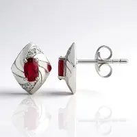 Cavill - Zilveren Oorbellen 925 Sterling Zilver met AAA Braziliaanse Ovale Rubellieten 0,41 ct & Zirkonia's - Elegante Handgemaakte Sieraden Dames