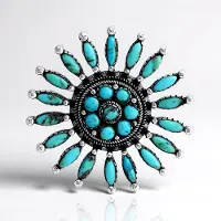 Cavill - Hanger 925 Sterling Zilver Geoxideerd - Blauwe Kingman Mohave Turkoois 3,63 ct - Ovaal & Rond Cabochon - Boho Vintage Handgemaakt Sieraad
