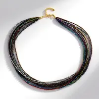 Cavill - Zilveren Halsketting - 925 Sterling Zilver Goud Verguld - Hematiet Kralen 2mm - Verstelbaar 50-55cm - Elegante Paars & Blauwe Sieraad