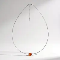 Cavill - Halsketting 925 Sterling Zilver - 2 ct Cognac Baltische Barnsteen - 9 mm Ronde Kraal - Verstelbaar 43-48 cm
