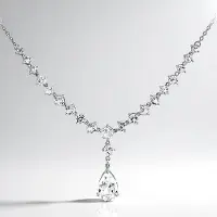 Cavill - Zilveren Halsketting 925 Sterling - Witte Topaas 7,444 ct - Peervormige Topaas Hanger - Gerhodineerd, Elegante Ketting uit Nigeria
