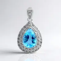 Cavill - Zilveren hanger - 2,88 ct Marambaia topaas druppelvormig - 43 stuks zirkonia 1,4 ct - elegant en natuurlijk sieraad