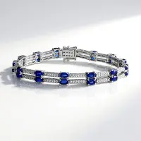 Cavill - Zilveren Armband met Nepal Kyaniet 7,5 ct en Zirkonen - 925 Sterling Zilver Geplatineerd - Verstelbare Elegante Luxe Damesarmband