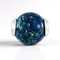 Cavill - 925 Sterling Zilver Hanger - 8,48 Ct Chrysocolla Rond uit Peru - Platina Verguld - Monosono Collectie - Blauwe Groene Elegante Hanger Dames