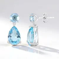 Cavill - 925 Sterling Zilver Oorbellen - Platina Verguld - Hemelsblauwe Topaas Peervorm & Ronde Schaakbord - 9.051 ct - Elegante Brazilië Edelsteen