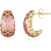Cavill - Zilveren Oorbellen - 925 Sterling Zilver Verguld - Roze Emaille 17 mm - Geometrische, Elegante, Medium Oorbellen voor Dames