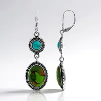 Cavill - Elegante Dames Oorbellen 925 Sterling Zilver Geoxideerd - Kingman Mohave Turkoois 37,5 mm - Ovaal & Rond Cabochon - Handgemaakt Groen Blauw