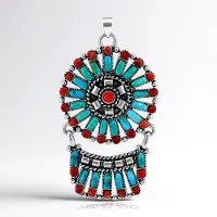 Cavill - Zilveren hanger - 925 Sterling Zilver Geoxideerd - Blauwe Kingman Mohave Turkoois 1,579 ct, Carneool 1,034 ct - Boho Edelsteen Sieraad