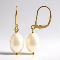 Cavill - Elegante Oorbellen 18K Goud Verguld 925 Sterling Zilver - Witte Zoetwaterparels 12x8 mm Druppelvorm - Stijlvol Leverback - 31 mm