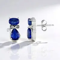 Cavill - Zilveren Oorbellen - 925 Sterling Zilver met Rhodiumlaag - Nepal Blauwe Kyaniet Peervorm & Ovaal 2,79 ct - Elegante Dames Oorbellen