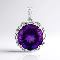 Cavill - Zilveren Hanger - 925 Sterling Zilver Gerhodineerd - Zambia Amethist Rond 10,1 ct - Elegante Paarse Edelsteen - Luxe Amethist Sieraad Dames