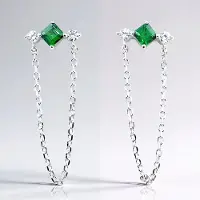 Cavill - 925 Sterling Zilver Gerhodineerde Oorbellen - Tanzania Tsavoriet 0,324 ct & Zirkonia 0,18 ct - Elegante Achthoekige Edelsteen Oorbellen