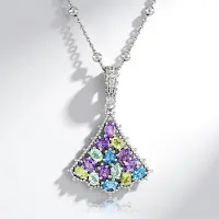 Cavill - Zilveren Halsketting - 925 Sterling Zilver Rhodium - Lavendel Amethist 0,41 ct & Blauwe Topaas - Driehoek Design - Braziliaanse Edelstenen