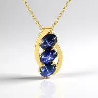 Cavill - Halsketting 925 Sterling Zilver Verguld met 3 Blauwe Ster Saffieren 1,755 ct - Ovaal Cabochon 6x4 mm - Elegante Ketting 45 cm