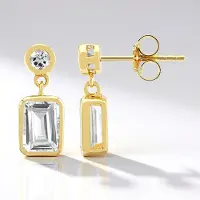 Cavill - 925 Sterling Zilver verguld - Oorbellen met witte Nigeriaanse topaas 1,858 ct - Achthoek & ronde vorm - Tijdloze Italiaanse zilveren sieraden