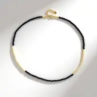Cavill - Verstelbare Halsketting 925 Sterling Zilver - Luxe Zwarte Spinel 26.42 ct & Welo-Opaal 5.985 ct - Elegante Ronde Gefacetteerde Kralen