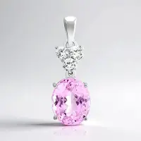 Cavill - Zilveren Hanger met Ovale Kunziet 3,933 ct uit Afghanistan - 925 Sterling Zilver Platina - 3 Zirkonia 0,488 ct - Modern & Elegant Sieraad