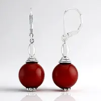 Cavill - Zilveren oorbellen met 12 mm rode carneool - 925 Sterling Zilver - Braziliaanse edelsteen rond - Elegante oorstekers dames 37 mm