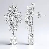 Cavill - Zilveren Oorbellen - 925 Sterling Zilver Rhodium - Witte Topaas 11,494 ct - Peervorm & Marquise Slijpsel - Luxe Dames Avondsieraden