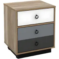 Vente-unique Set van 2 nachtkastjes - 1 met lade en 1 met deur - Kleuren: Naturel, wit en grijs - KRYPTON