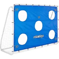 Relaxdays voetbaldoel met doelwand, geschikt voor tuin, kinderen en volwassenen, voetbaldoel, afmetingen 170x235x85 cm, staal, groot doel, blauw-wit
