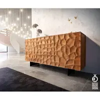 DELIFE Dressoir Solu 175 cm acacia natuur 2 deuren 3 laden onderstel zwevend metaal zwart 3D-front