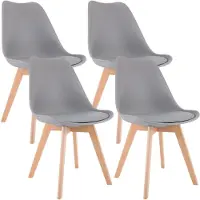 CLP 4-delige set Linares eetkamerstoelen met rugleuning en gestoffeerd op beukenhouten frame Kunststof/grijs