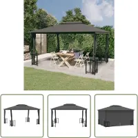 The Living Store Prieel Met Zijwanden - Tuin Prieel - Prieel met zijwanden en dubbel dak 3x4 m antracietkleurig - Buitendouche - Lounge Set - Tuinset