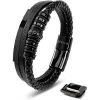 SERASAR Premium Lederen Armband Heren [Shine] - Zwart 20cm - Zijn Huwelijkscadeau