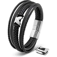 SERASAR Lederen Armband Heren [Flake] - Zilver 23cm - Onvergetelijk Cadeau voor Hem