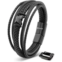 SERASAR Ideale Leren Armband Heren [Flake] - Zwart 20cm - Beste Cadeau voor Hem