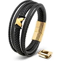 SERASAR Jongensarmband van Echt Leer [Flake] - Goud 17cm - Tienersieraden met Doos