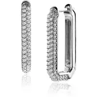 Zinzi 23mm zilveren luxe oorringen 23x3mm achthoekig bezet met witte zirconia's en klapsluiting ZIO2494Z