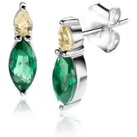 Zinzi 10mm zilveren oorknopjes bezet met ovale zirconia's in groen geel ZIO2499