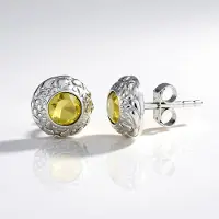Cavill - Zilveren Oorstekers - 925 Sterling Zilver met Platina Laag - Gele Beryl 0,874 ct - Ronde Briljant Bezelzetting - Elegante Oorbellen