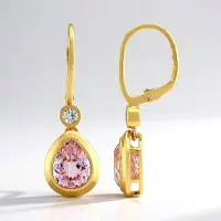 Cavill - Zilveren Oorbellen - 925 Sterling Zilver Verguld - Peervormige Kunziet 4,28 ct Bezel - Ronde Zirkonen 0,33 ct - Elegante Dames Oorbellen
