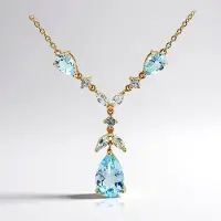 Cavill - Zilveren Halsketting Verguld - Hemelsblauwe Braziliaanse Topaas 5,394 ct - Peervormig & Marquise - Elegante Zilveren Ketting Vrouw