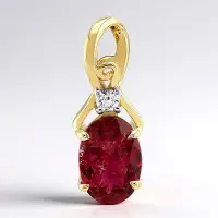 Cavill - 9K Geelgouden Hanger - AAA Braziliaanse Ovale Rubelliet 0,62 ct - Ronde Zirkoon 0,03 ct - Luxe Elegant Sieraad Rood Goud
