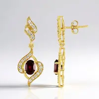 Cavill - 925 Sterling Zilver Verguld Oorbellen - Mozambique Granaat 1.674 ct Ovaal & Cambodja Zirkonia 0.926 ct - Elegante Luxe Oorstekers 33 mm
