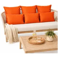 Anna's Collection Anna Collection Bank/tuin kussens set - binnen/buiten - 6x stuks -oranje - In 2 formaten laag/hoog