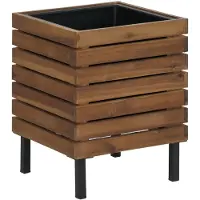 MCW Plantenbak -P84, vierkante bloembak voor buiten, staal, acacia, 43x33x33 cm, MVG-gecertificeerd ~ bruin