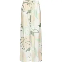Smashed Lemon Wide leg broek met groene en beige bladprint |