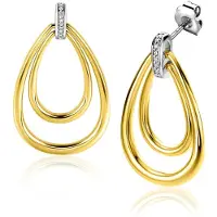 Zinzi gold plated zilveren grote ovale oorstekers 28mm waarbij de top bezet is met witte zirconia's ZIO2489Y