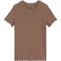 We fashion T-shirt met ruches - bruin Meisjes Stretchkatoen Ronde hals - maat 146/152